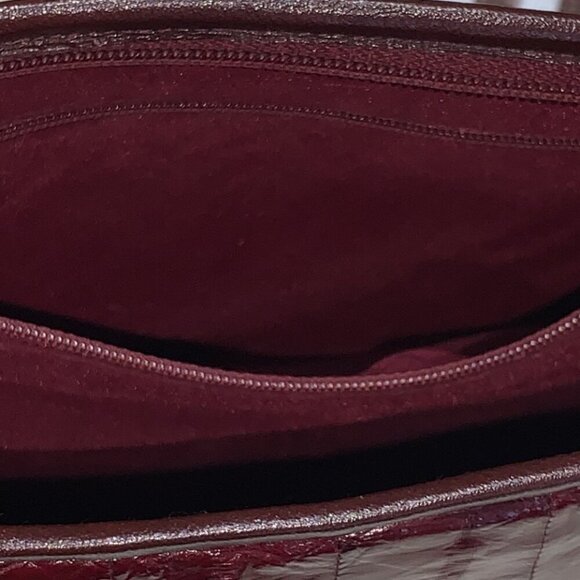 Eel Skin Handbag Rectangular Clutch Crossbody Dark Cherry w/Chain-link Strap - Picture 11 of 16